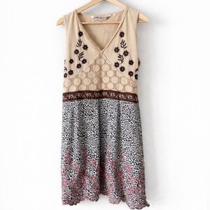 Savage Culture Rhania Boho Leopard Embroidered Sundress Large